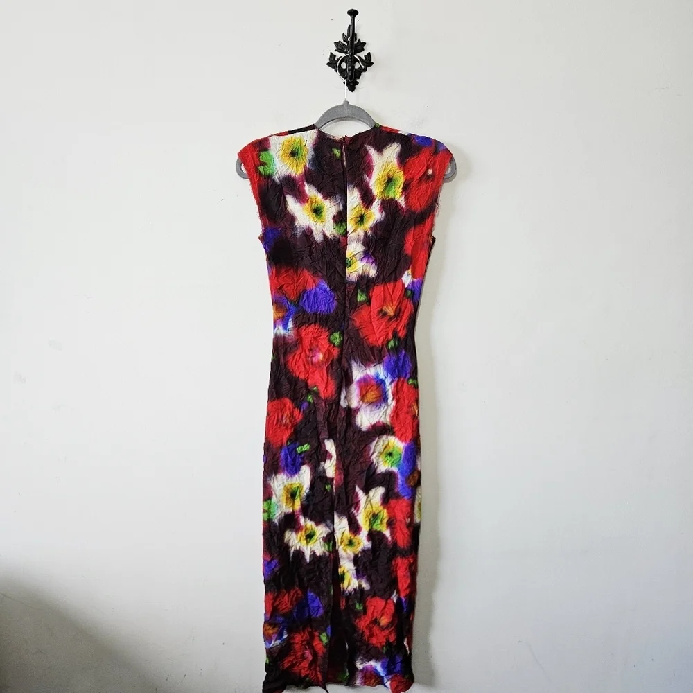 Zara Floral Print Midi Dress Size XS Watercolor Blogger Favourite - Picture 3 of 6